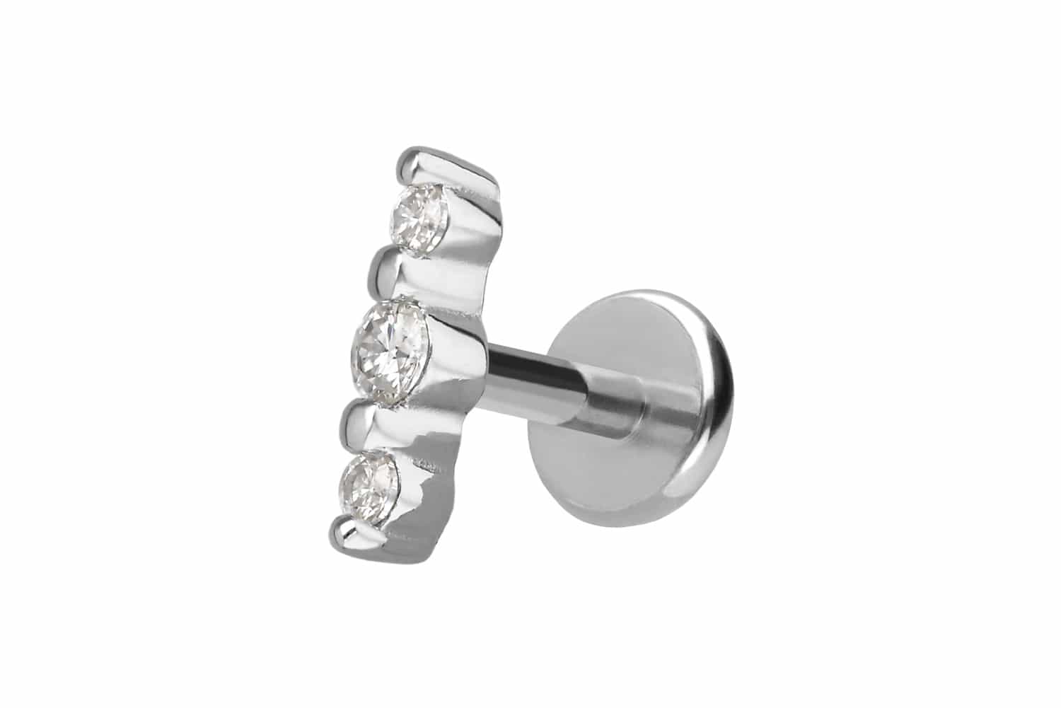 Titan Labret Piercing mit Innengewinde + 925er Silber Aufsatz 3 MOISSANITE